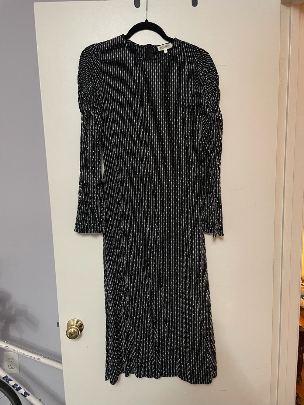 Black Maxi Dress with Long Bell Sleeves Witchy Embroidered Stripes